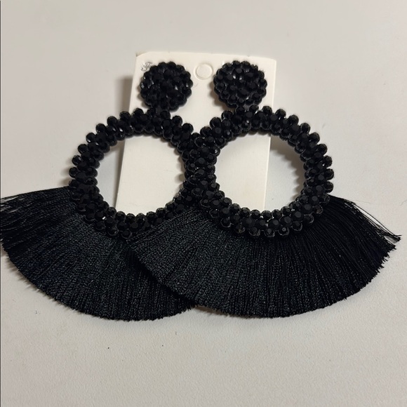 Elegant Black Fringe Earrings - Picture 1 of 1